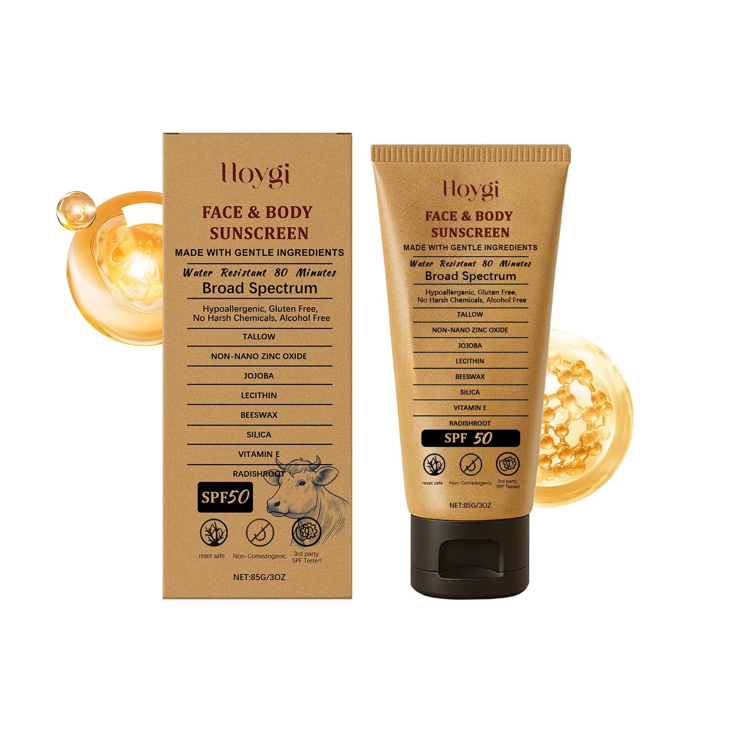 Hoygi Beef Tallow Sunscreen Cream SPF50 For Face And Body