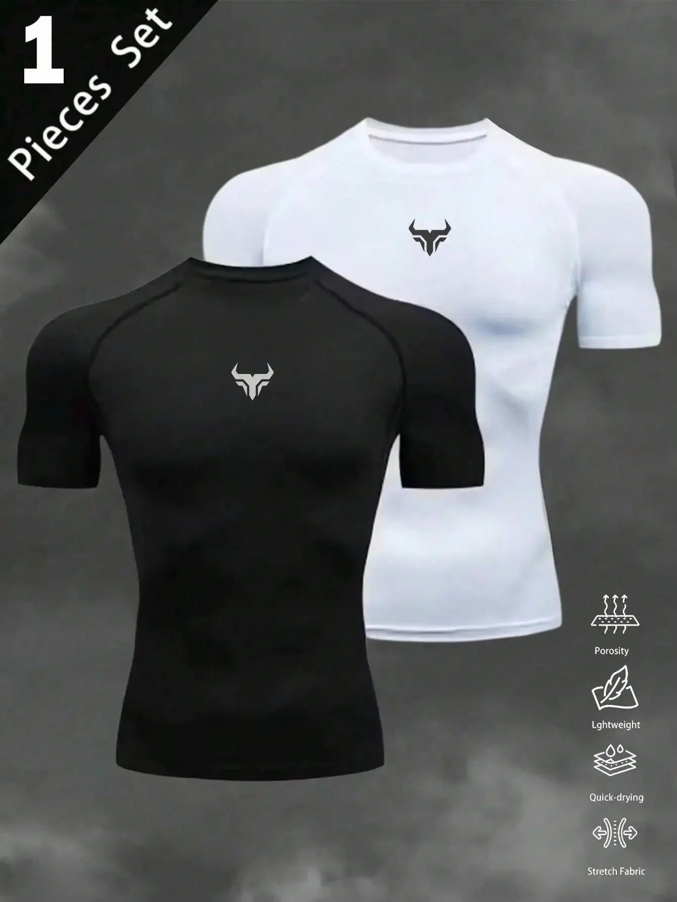 Mens Barbell Print Raglan Short Sleeve Compression Gym T Shirt