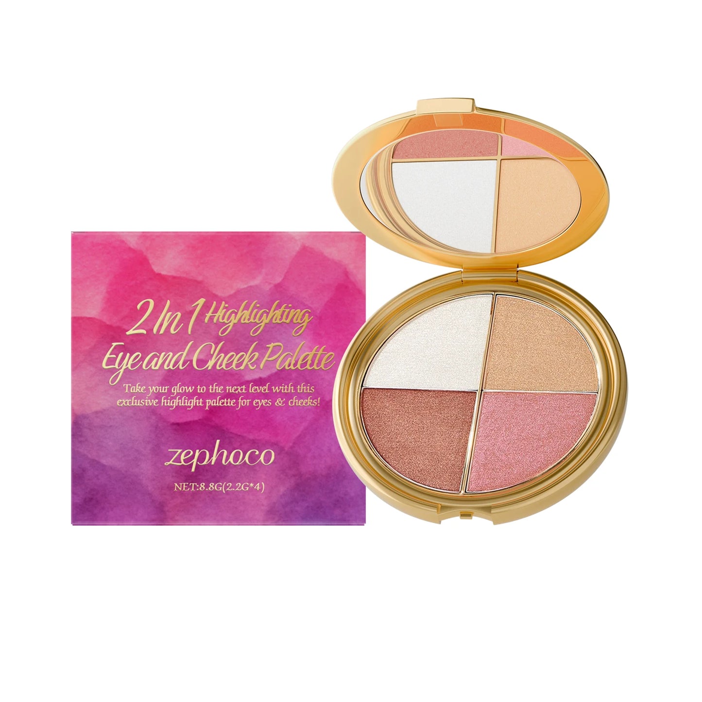 Zephoco 2In1 Highlighting Eye and Cheek Palette Four Colors