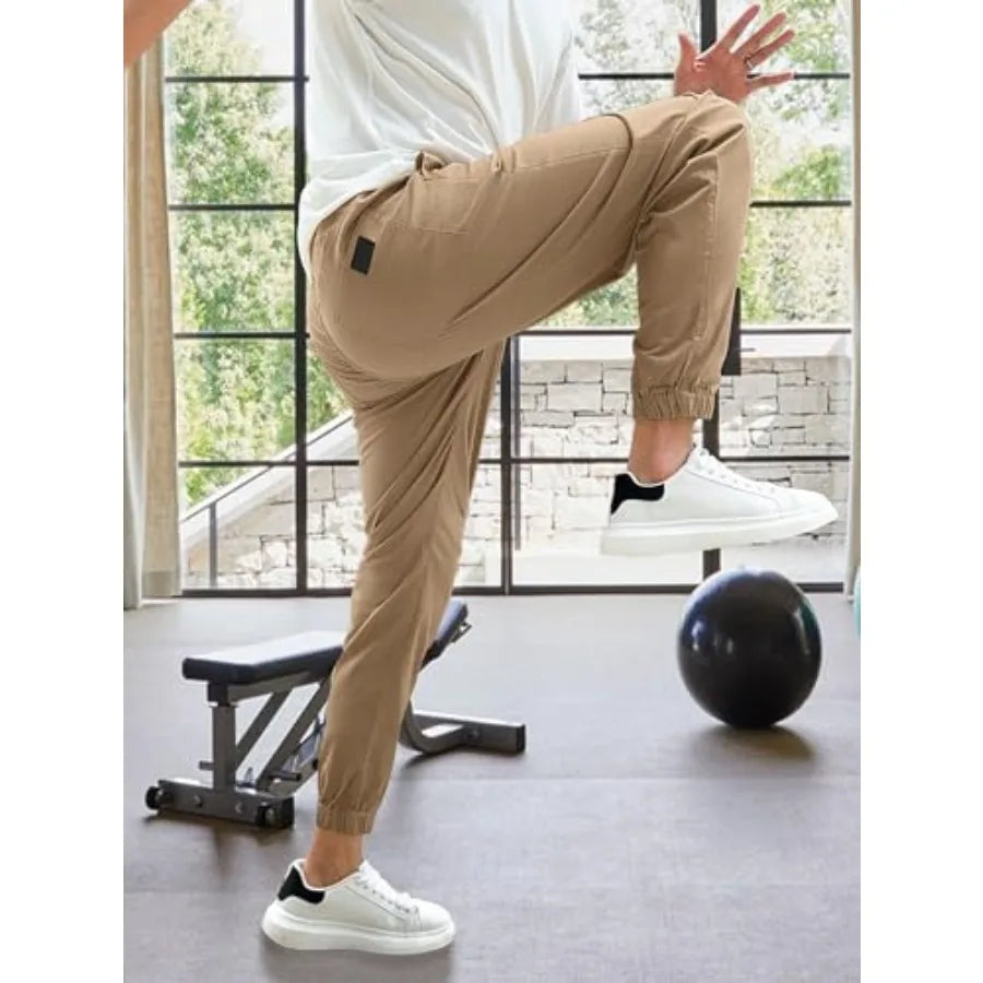 PLEPAN Women's Cargo Joggers Polyester Twill Drawstring Chino Pants