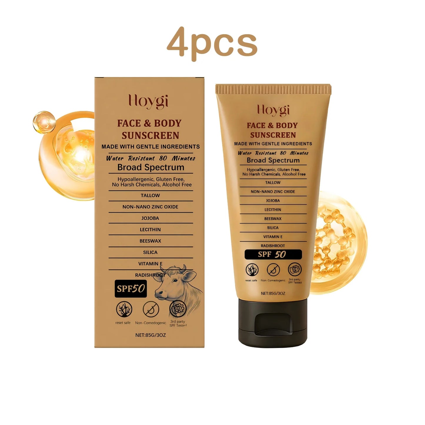 Hoygi Beef Tallow Sunscreen Cream SPF50 For Face And Body
