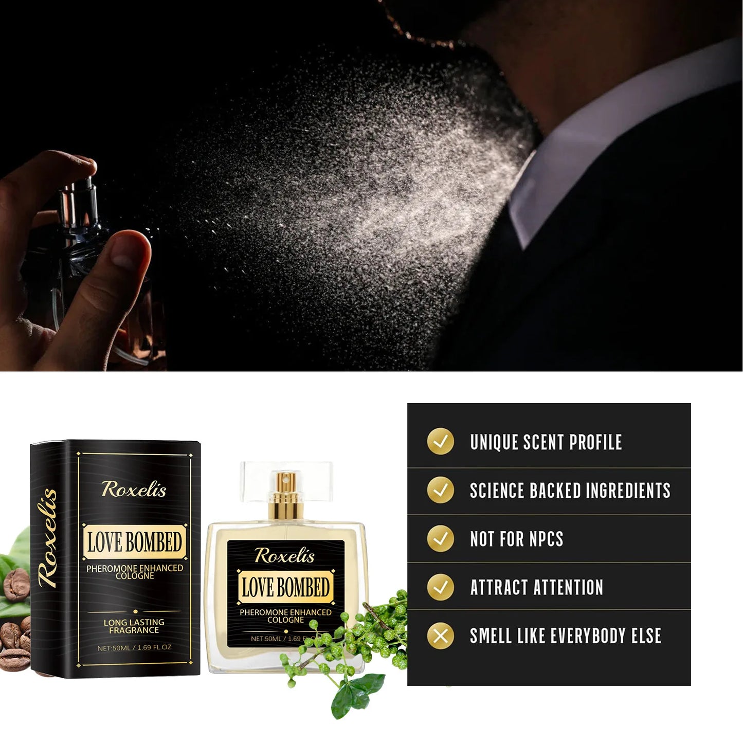 Roxelis Pheromone Men Cologne Fragrance Long Lasting Perfume