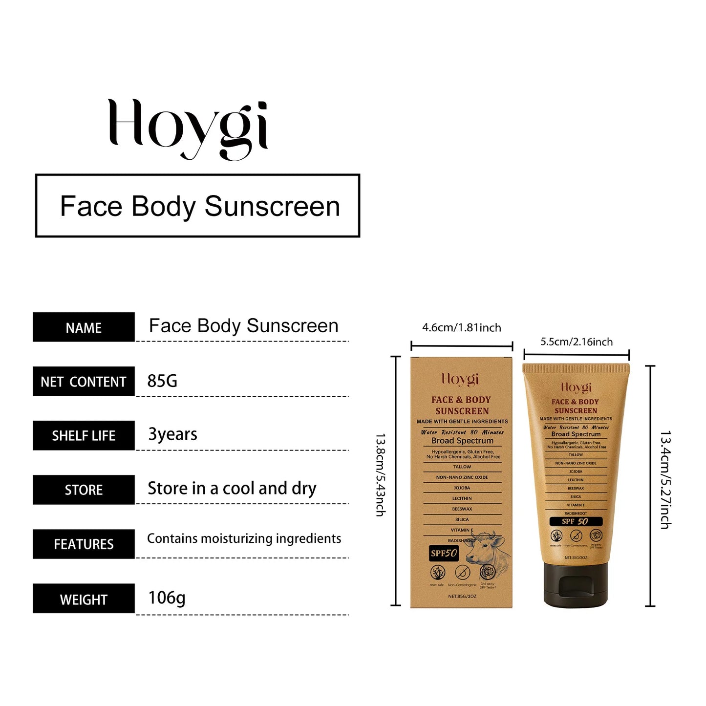 Hoygi Beef Tallow Sunscreen Cream SPF50 For Face And Body