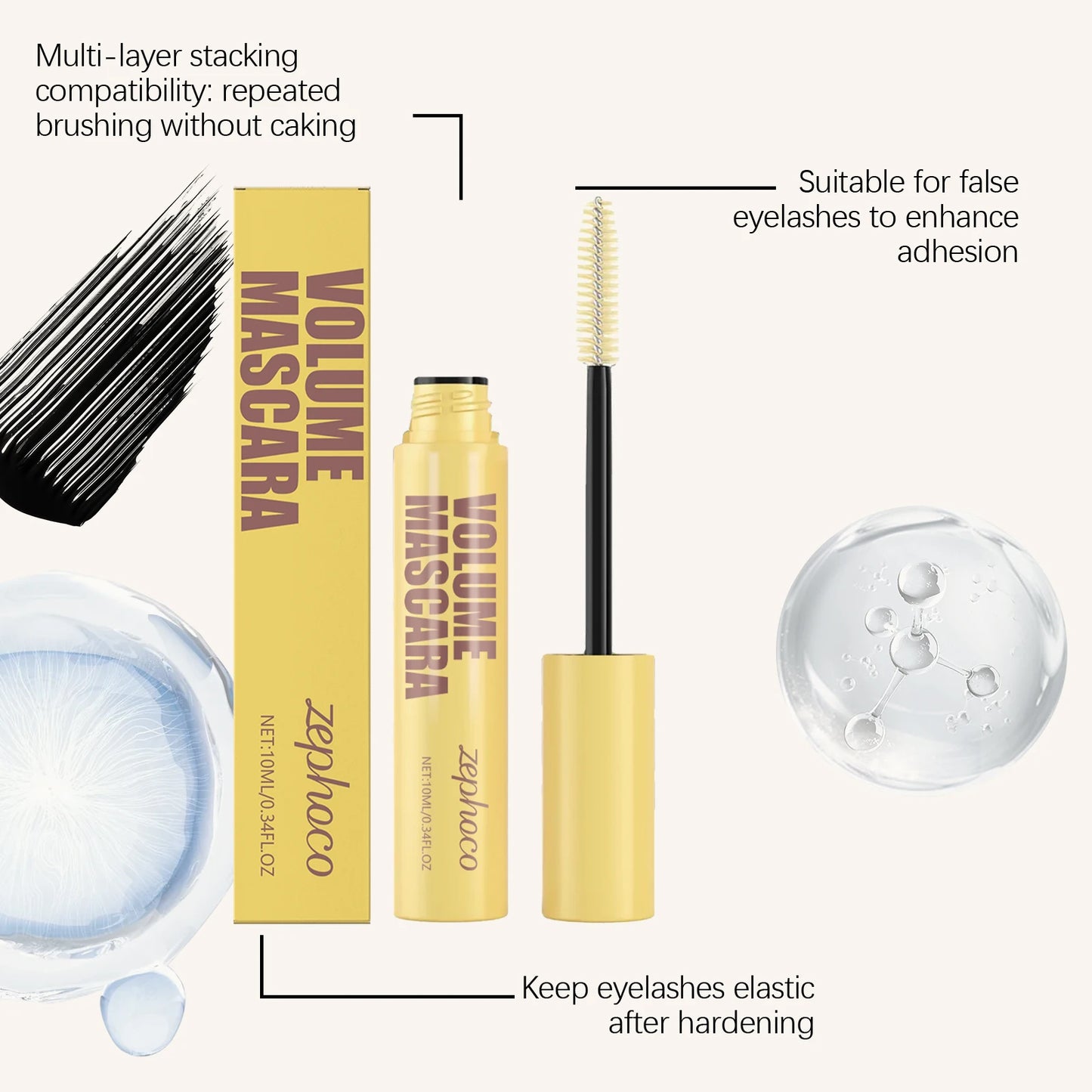 Zephoco Lengthening Waterproof Mascara For Thick Curling Lashes