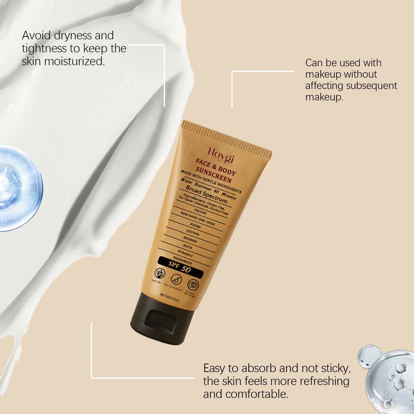 Hoygi Beef Tallow Sunscreen Cream SPF50 For Face And Body