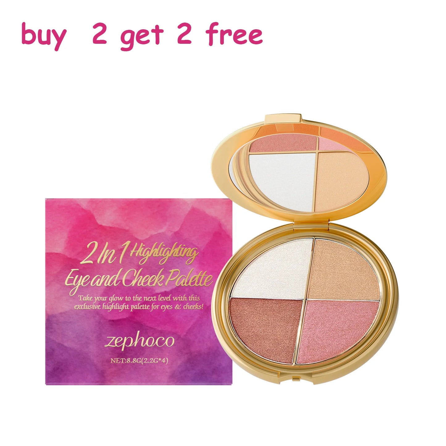 Zephoco 2In1 Highlighting Eye and Cheek Palette Four Colors