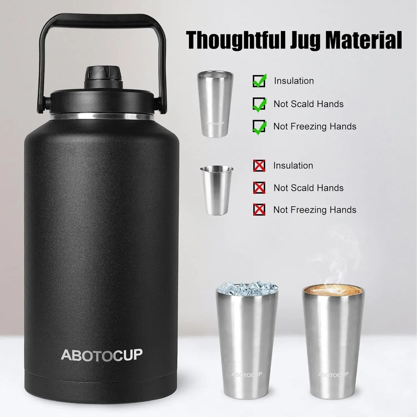 Wide Mouth Insulated Water Jug With Ergonomic Handle And Cups