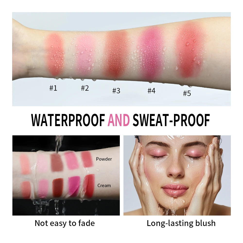 Lakerain Waterproof Cream and Powder Blush 5 Colors Palette