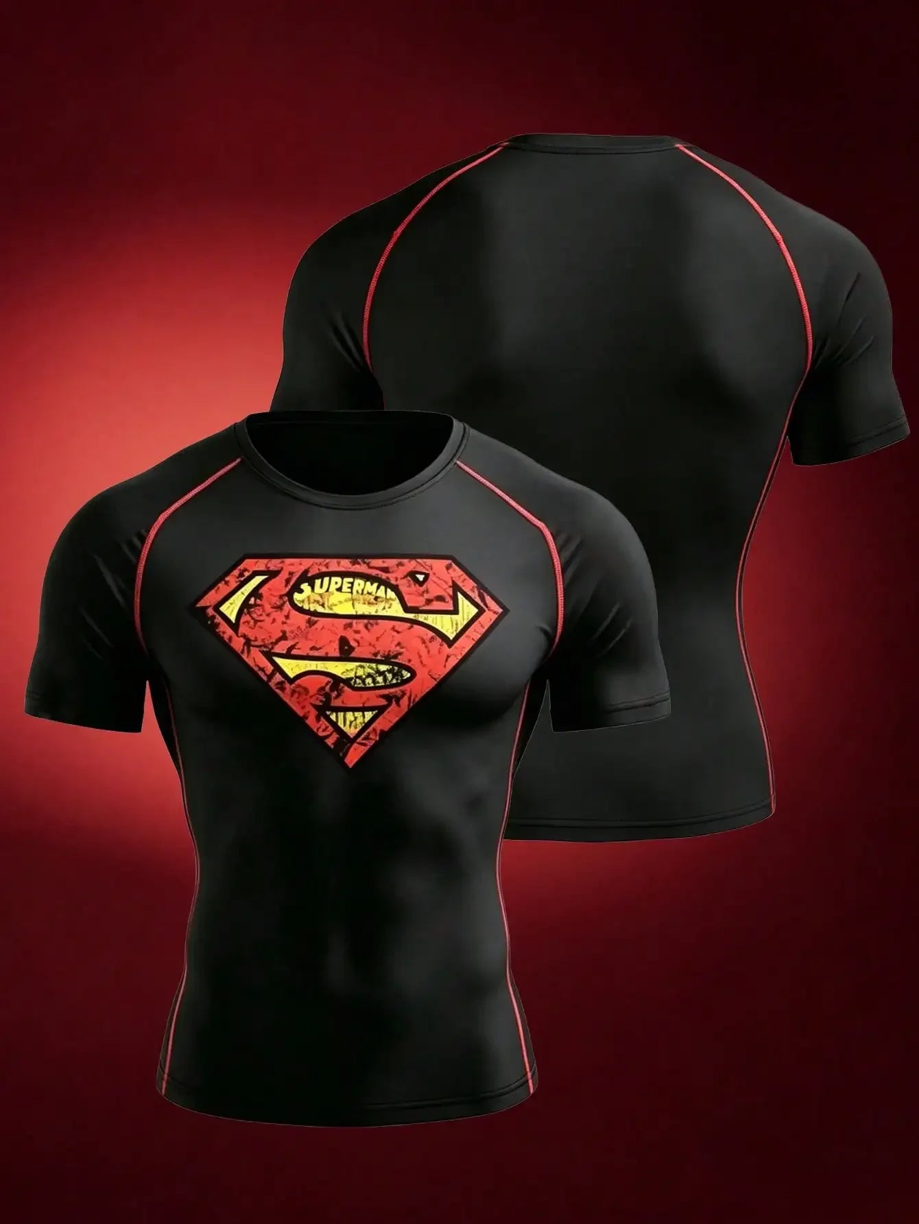 Mens Barbell Print Raglan Short Sleeve Compression Gym T Shirt