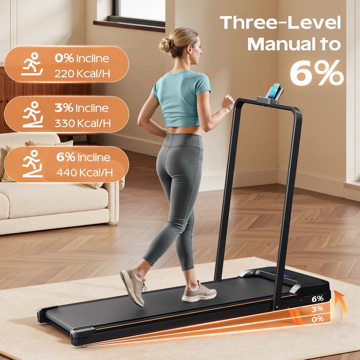 KERDOM 4in1 Climbing Treadmill With Handrail Under Desk Folding Walking Pad