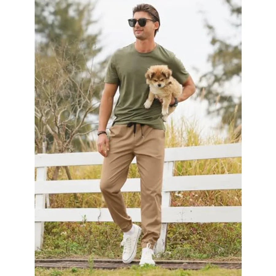 PLEPAN Women's Cargo Joggers Polyester Twill Drawstring Chino Pants