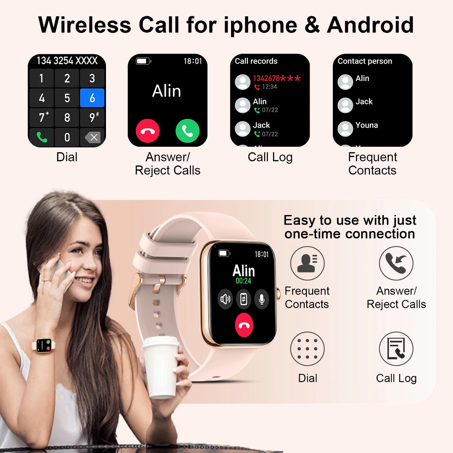 Smartwatch Fitness Tracker For iPhone Android With Call And Pedometer
