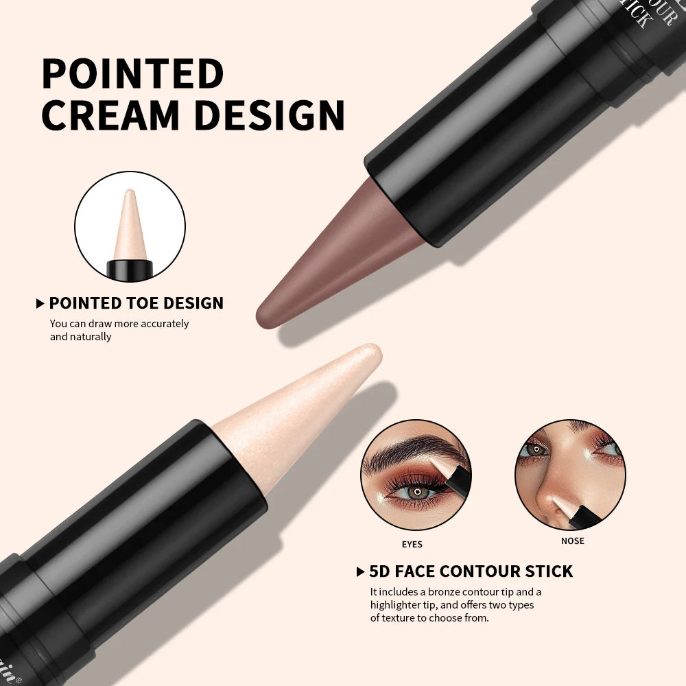 Lakerain Dual-Ended Face Contour Stick Highlighter Waterproof Sweatproof