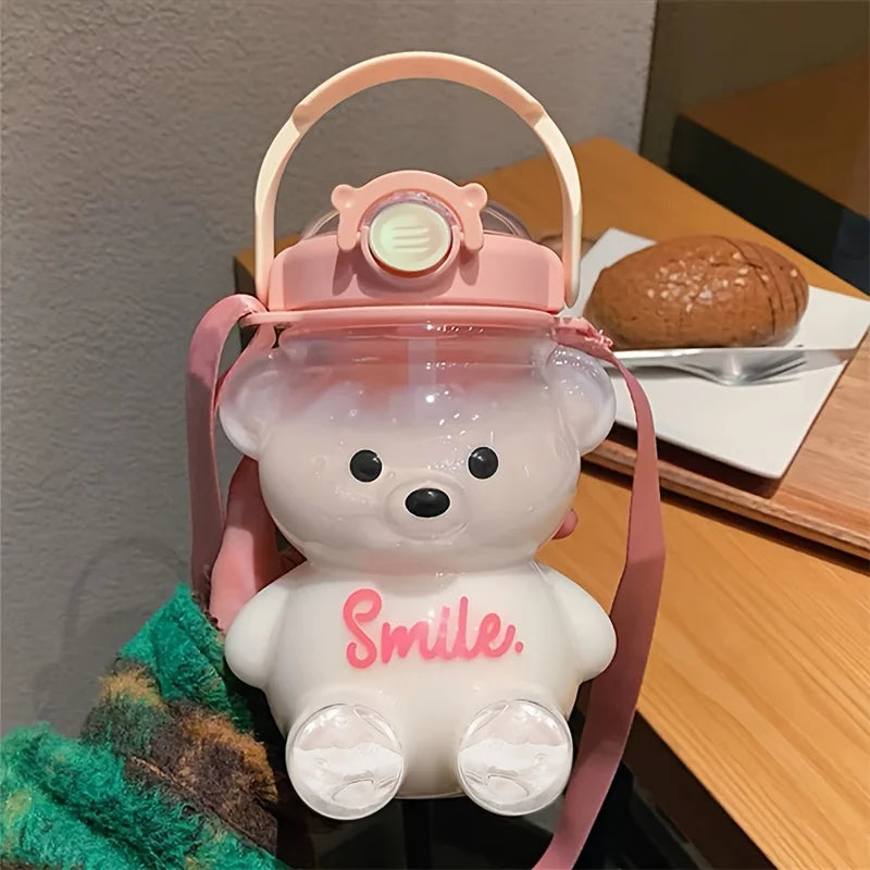Cute Bear Cup Tumbler With Straw Kawaii Water Bottle
