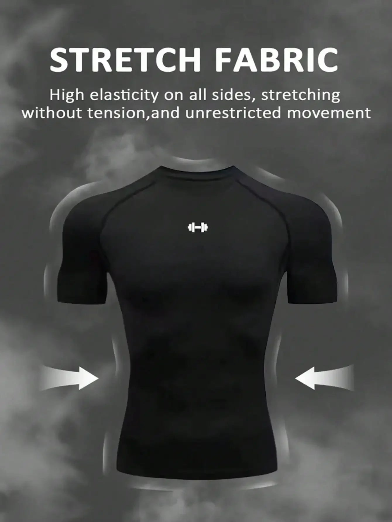 Mens Barbell Print Raglan Short Sleeve Compression Gym T Shirt