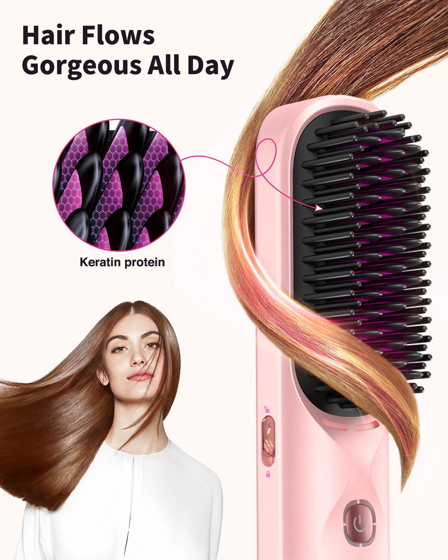 BOPCAL Cordless Hair Straightener Comb Brush 5S Fast Heating