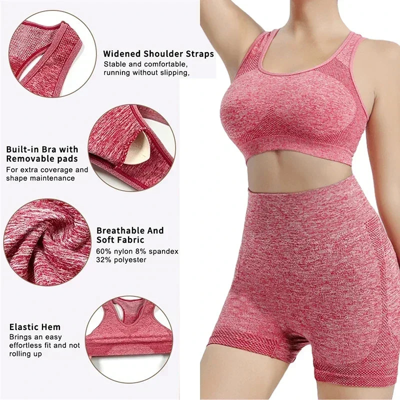 Women Yoga Set Seamless Sports Bra And Shorts For Fitness