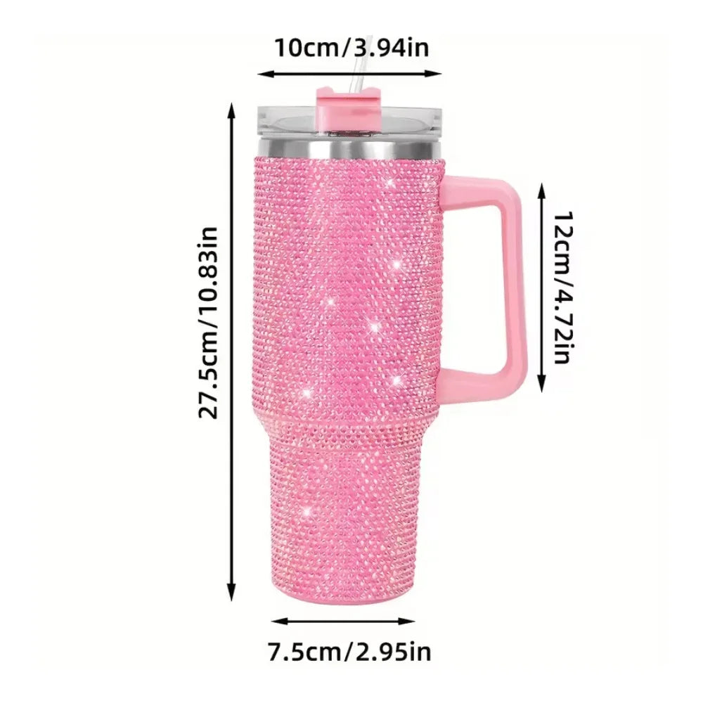 Stainless Steel Insulated Travel Mug With Handle And Straw Lid