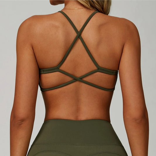 Dawndesslo Cross Shoulder Straps Sports Bra For Women Yoga