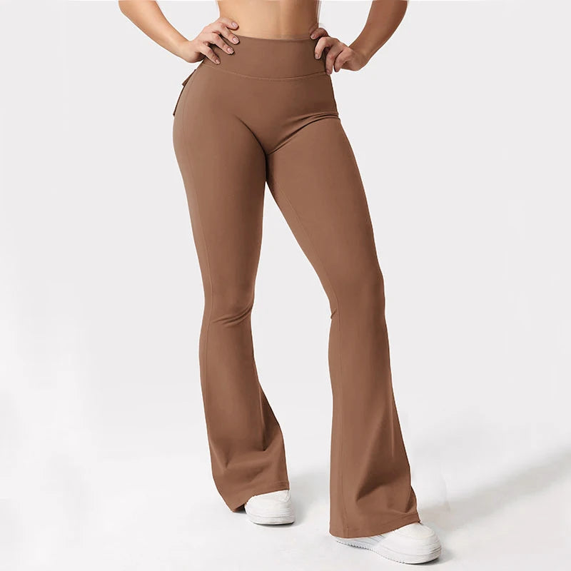 Women's Yoga Flare Trousers High Waist Tummy Control Pockets