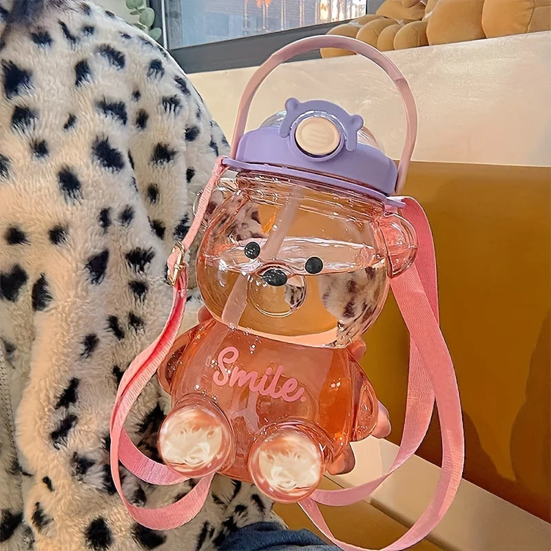 Cute Bear Cup Tumbler With Straw Kawaii Water Bottle
