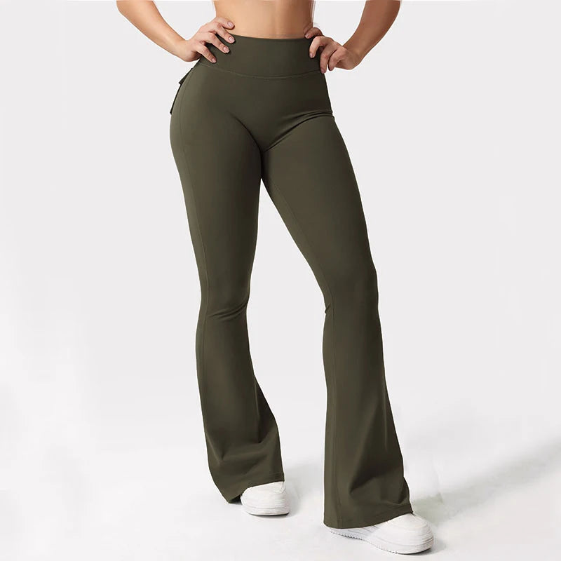 Women's Yoga Flare Trousers High Waist Tummy Control Pockets