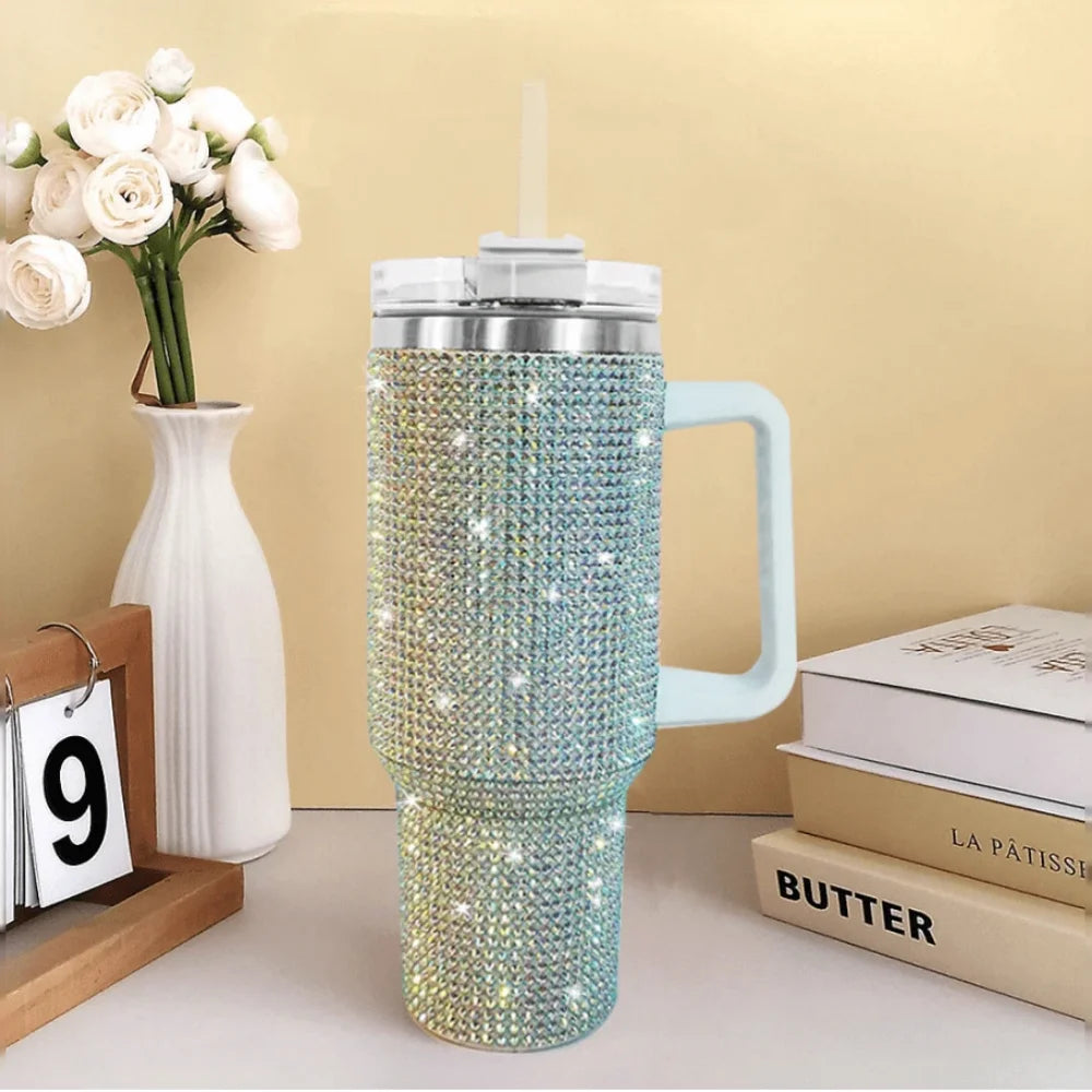 Stainless Steel Insulated Travel Mug With Handle And Straw Lid