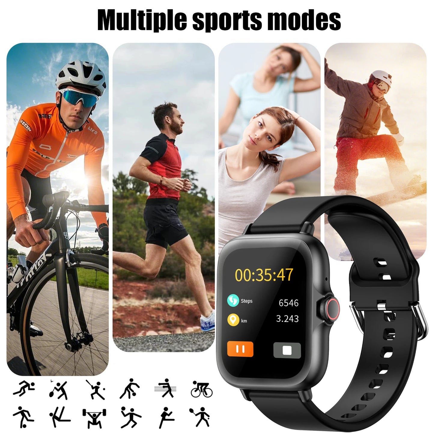 Odelettevcy Smartwatch With Wireless Calling Messages Music Playback Multi Sport