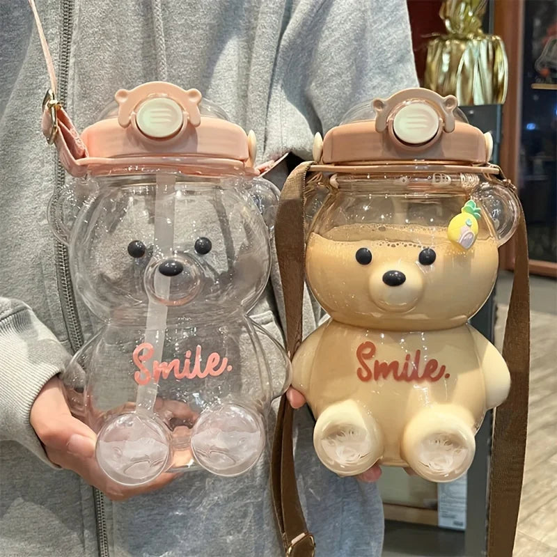 Cute Bear Cup Tumbler With Straw Kawaii Water Bottle