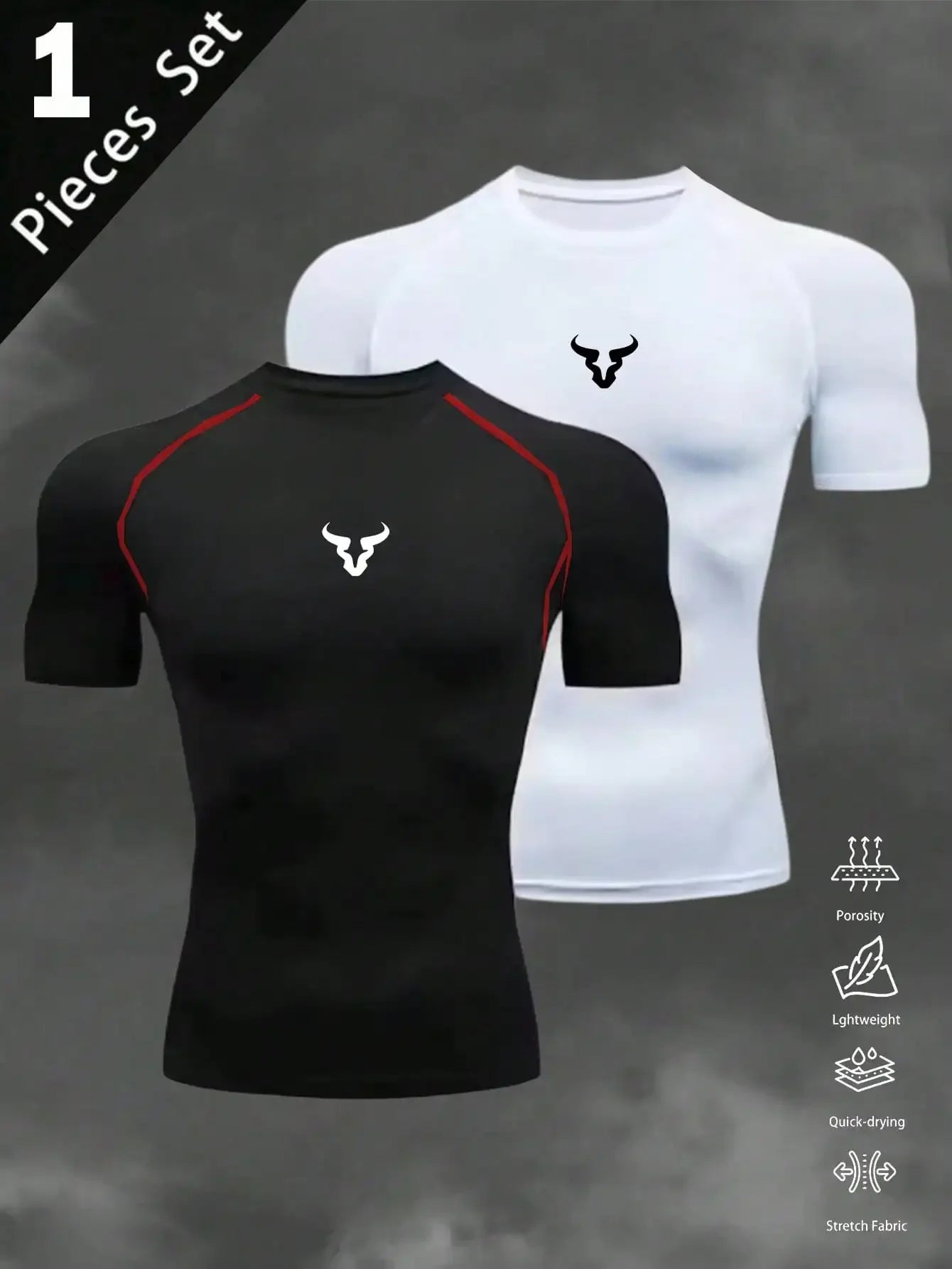 Mens Barbell Print Raglan Short Sleeve Compression Gym T Shirt