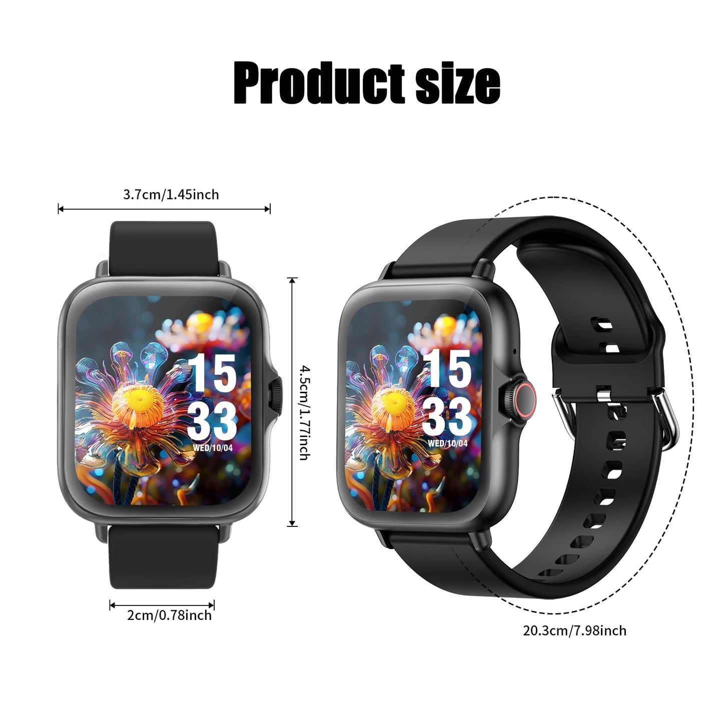 Odelettevcy Smartwatch With Wireless Calling Messages Music Playback Multi Sport