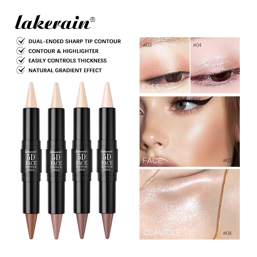 Lakerain Dual-Ended Face Contour Stick Highlighter Waterproof Sweatproof