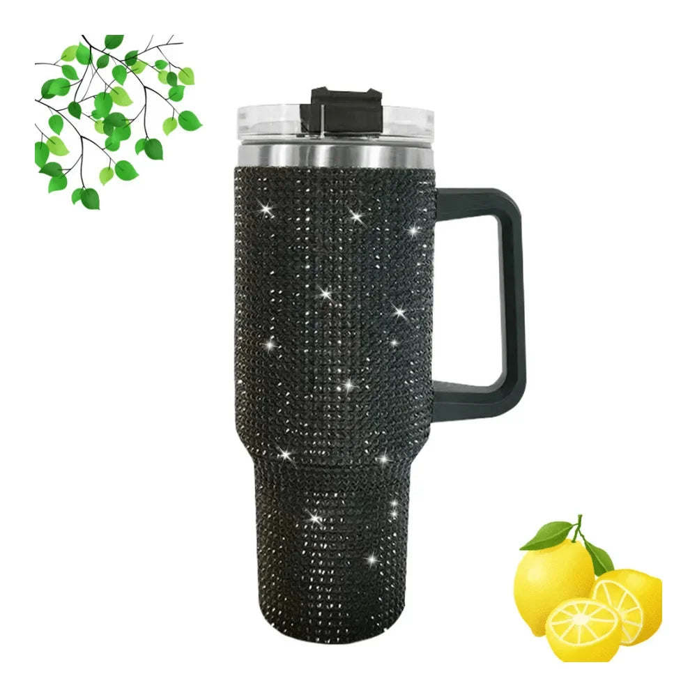 Stainless Steel Insulated Travel Mug With Handle And Straw Lid