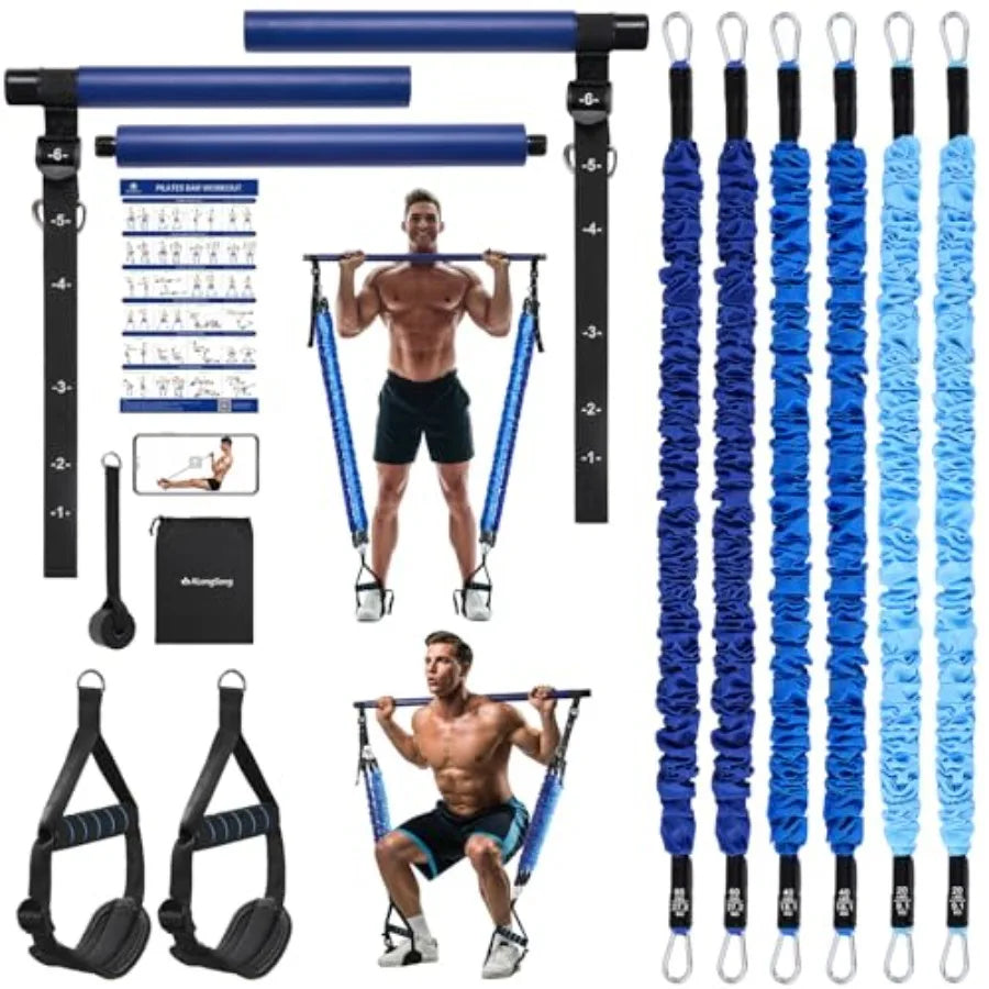 Pilates Bar Kit With Resistance Bands Natural Latex Stainless Steel