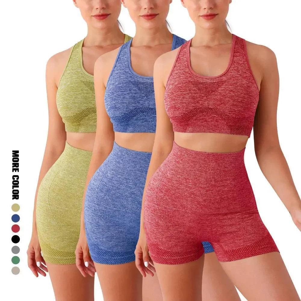 Women Yoga Set Seamless Sports Bra And Shorts For Fitness