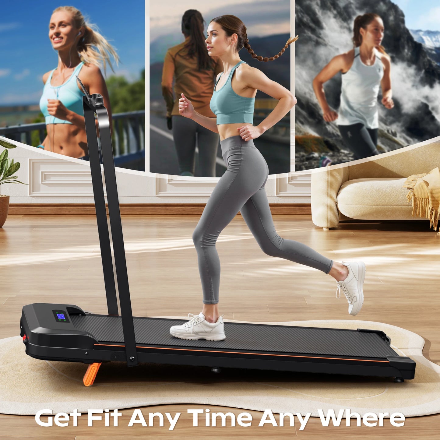 KERDOM 4in1 Climbing Treadmill With Handrail Under Desk Folding Walking Pad