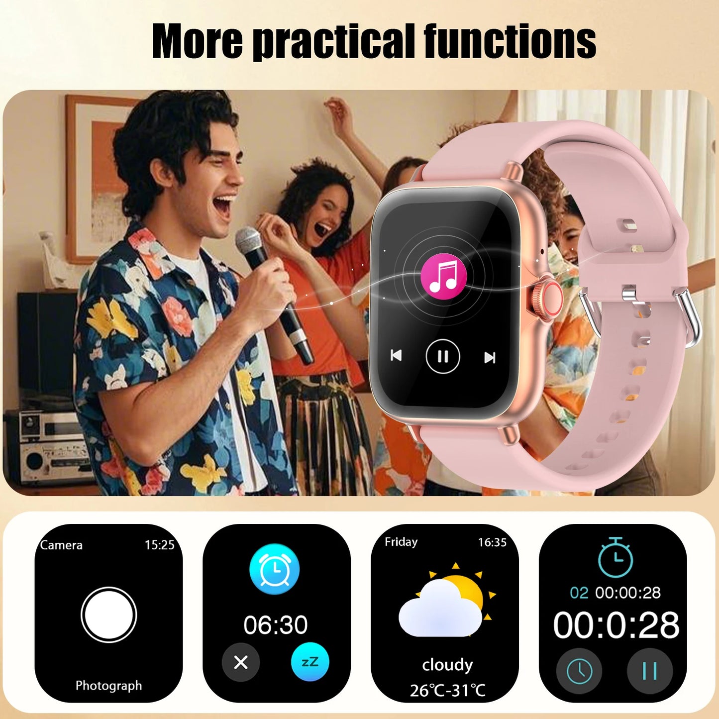 Odelettevcy Smartwatch With Wireless Calling Messages Music Playback Multi Sport