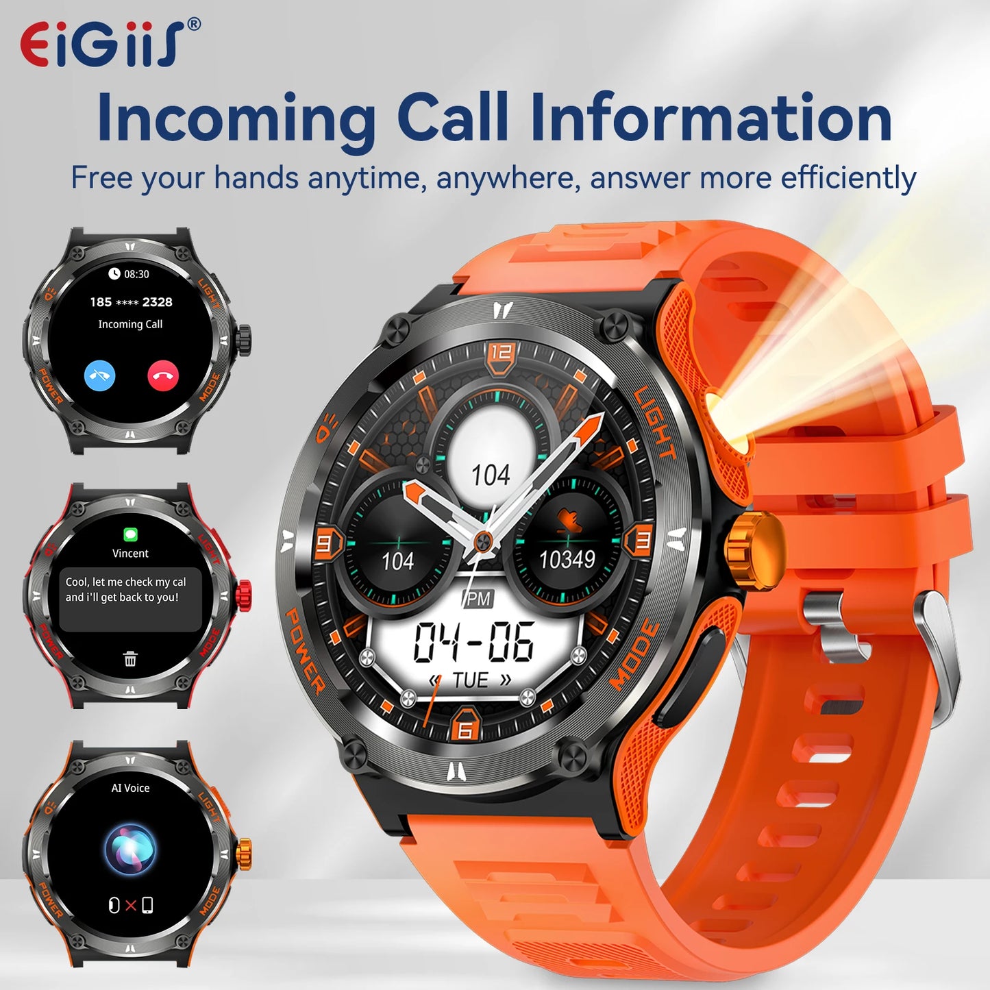 EIGIIS Smart Watch 3ATM Waterproof Health Heart Rate Sleep Tracker