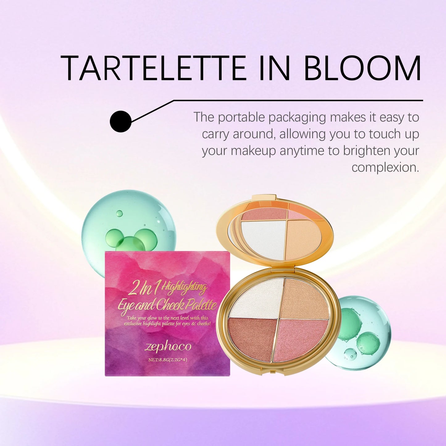 Zephoco 2In1 Highlighting Eye and Cheek Palette Four Colors