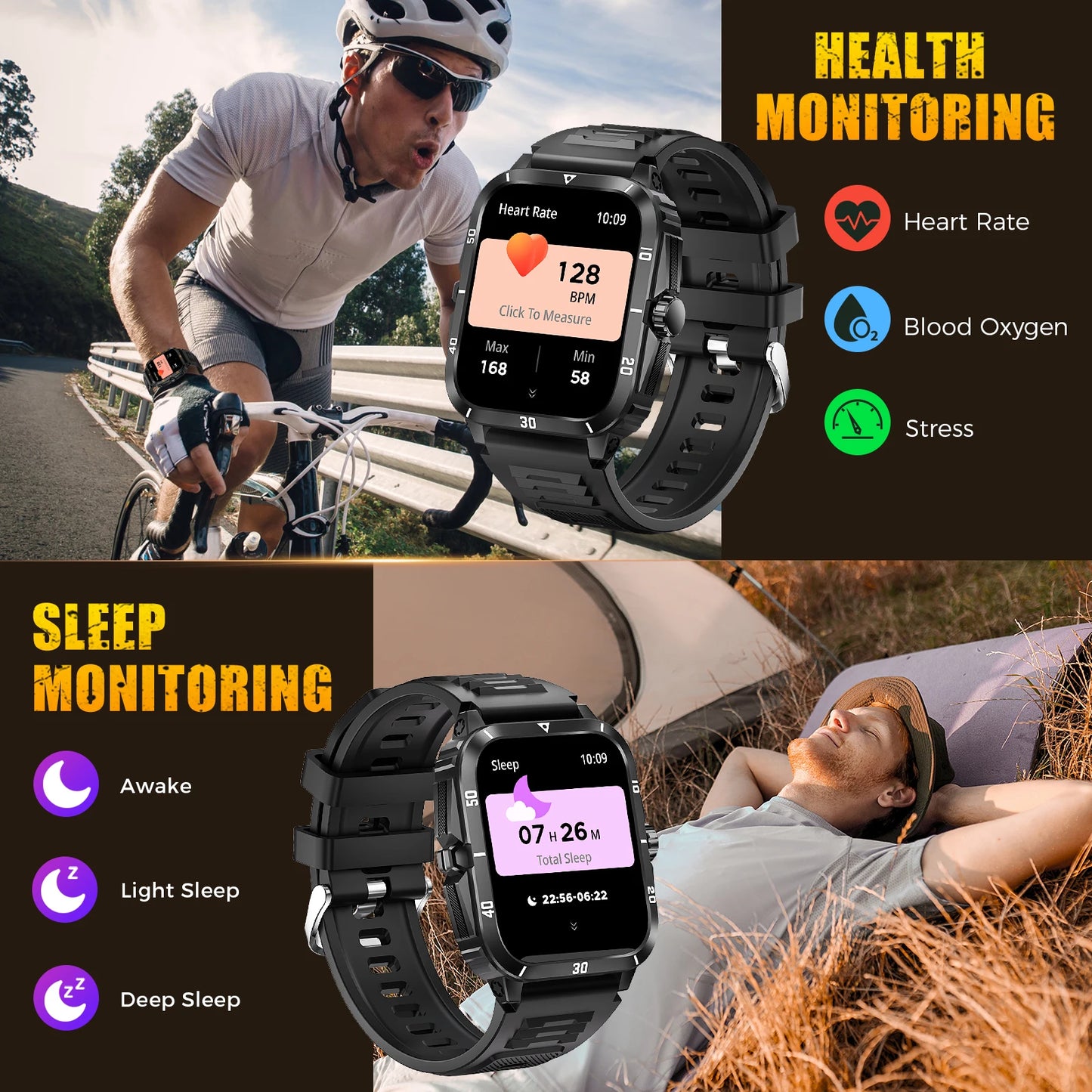 LaNikar Smart Watch 3ATM Waterproof Fitness Tracker With Heart Rate