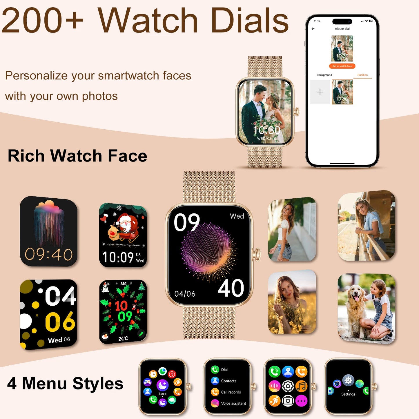 Smartwatch Fitness Tracker For iPhone Android With Call And Pedometer
