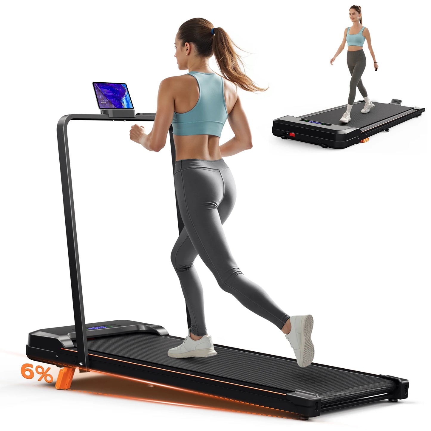 KERDOM 4in1 Climbing Treadmill With Handrail Under Desk Folding Walking Pad