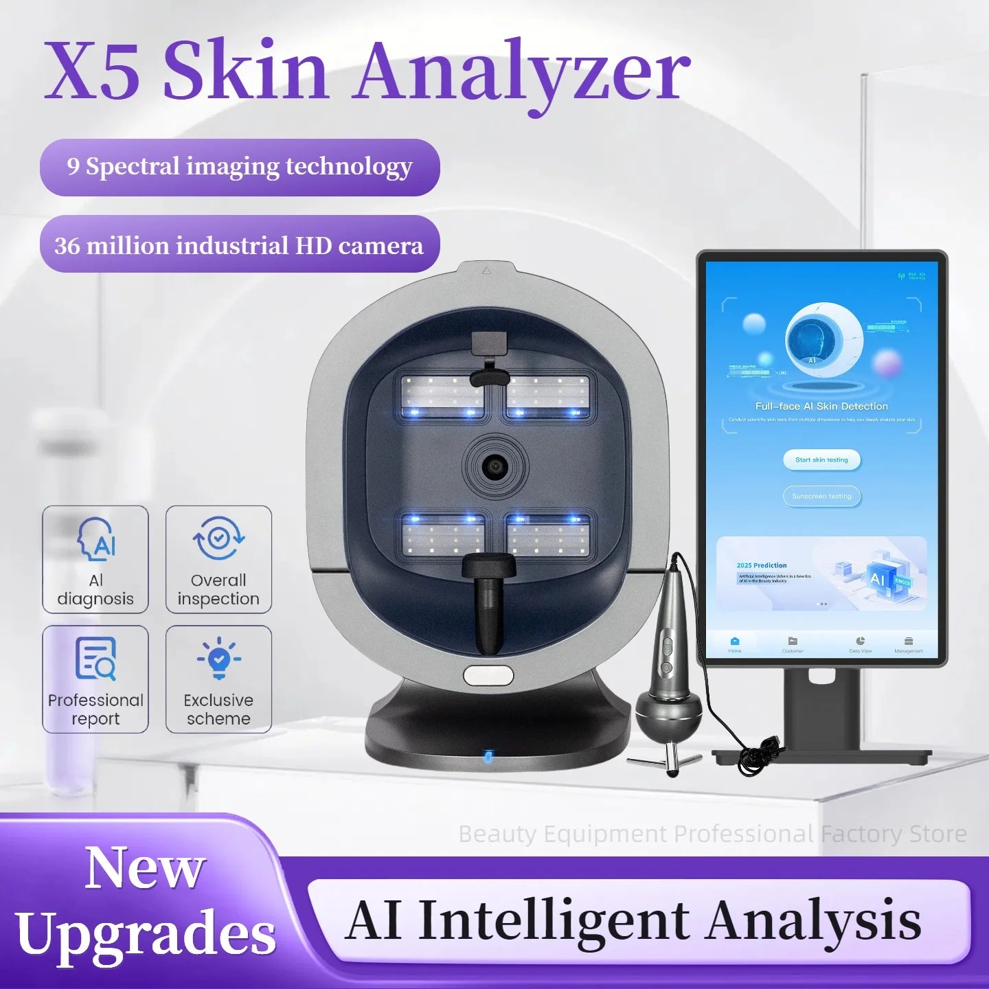 3D Facial Skin Analyzer Scanner With Dermatoscope And Mirror