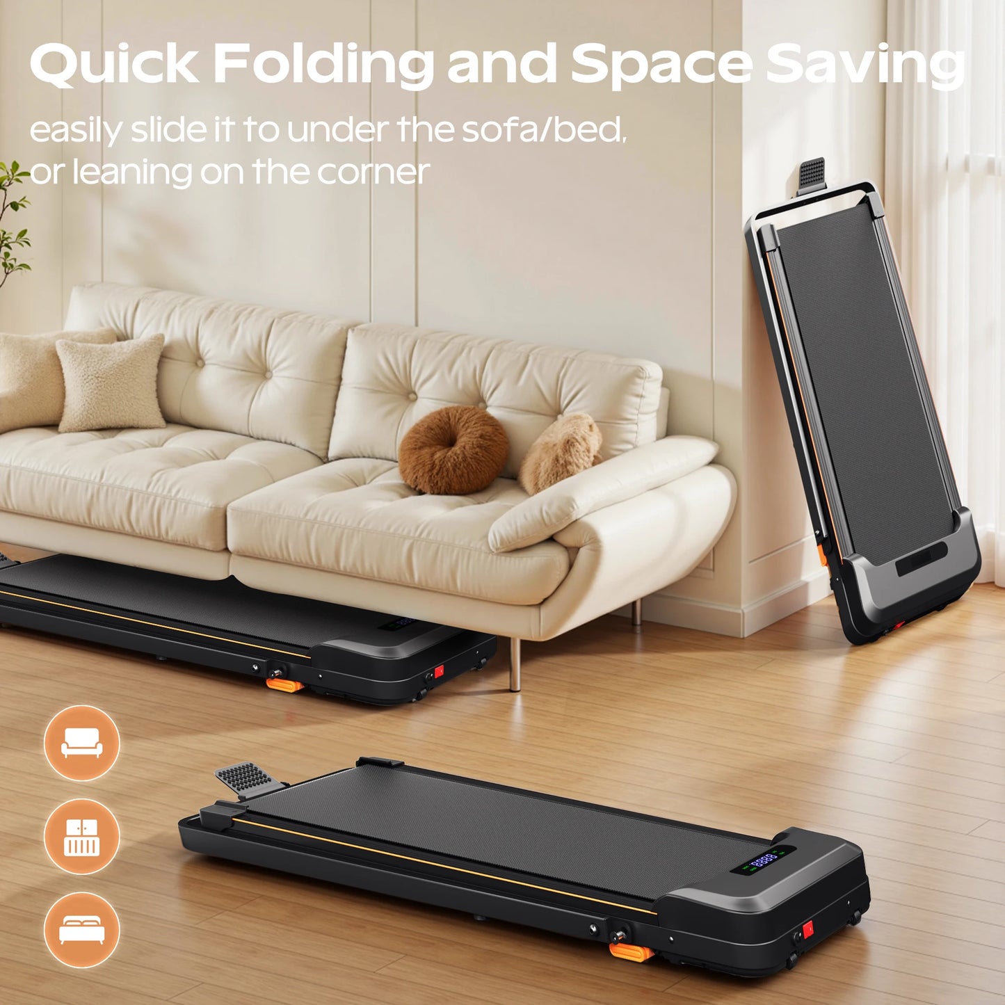KERDOM 4in1 Climbing Treadmill With Handrail Under Desk Folding Walking Pad