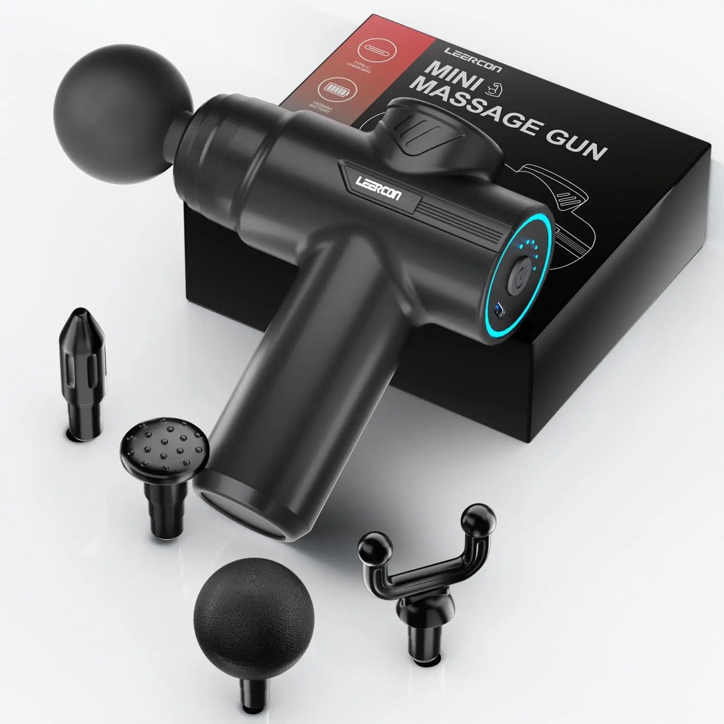 Leercon Mini Massage Gun With 6 Speeds 4 Heads Massager