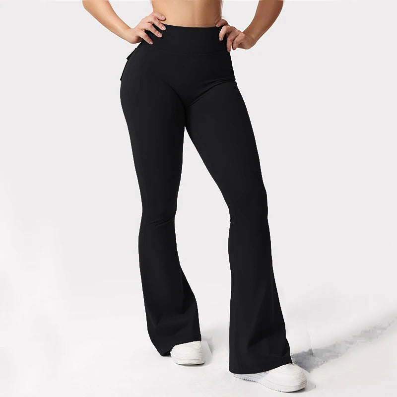 Women's Yoga Flare Trousers High Waist Tummy Control Pockets