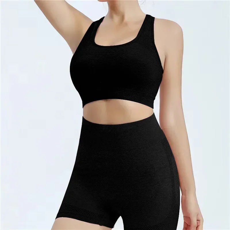 Women Yoga Set Seamless Sports Bra And Shorts For Fitness