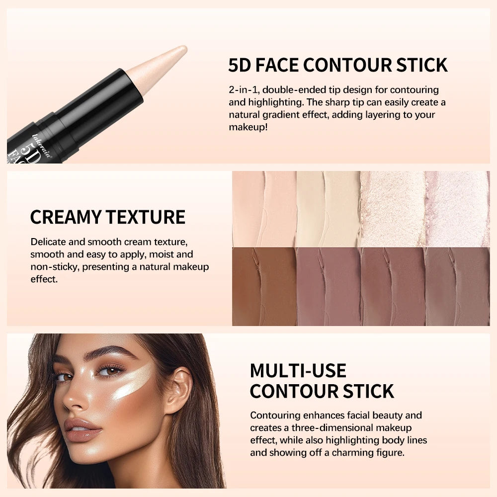 Lakerain Dual-Ended Face Contour Stick Highlighter Waterproof Sweatproof