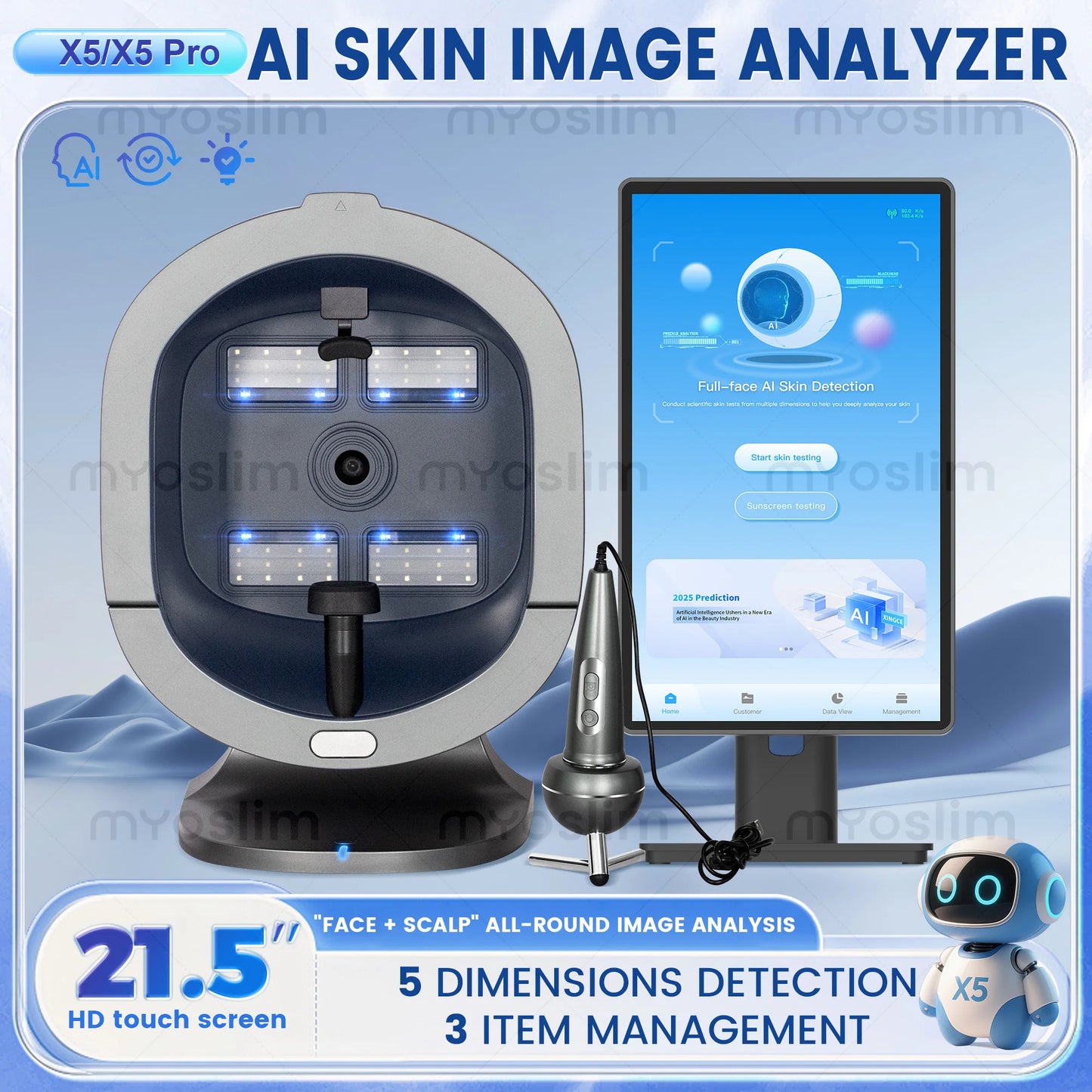 3D Facial Skin Analyzer Scanner With Dermatoscope And Mirror
