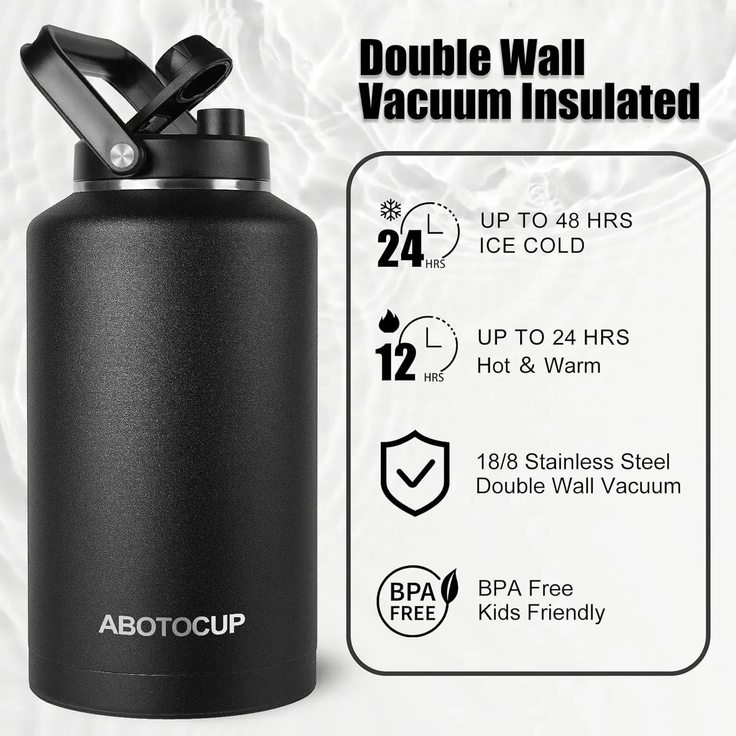Wide Mouth Insulated Water Jug With Ergonomic Handle And Cups